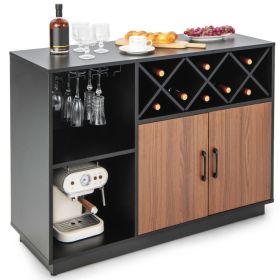 Industrial Sideboard Cabinet with Removable Wine Rack and Glass Holder - Black, Brown