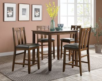 Natural Brown Finish Dinette 5pc Set Kitchen Breakfast Counter Height Dining Table wooden Top Cushion Seats High Chairs Dining room Furniture - as Pic