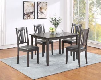 Grey Finish Dinette 5pc Set Kitchen Breakfast Dining Table w wooden Top Upholstered Cushion Chairs Dining room Furniture - as Pic
