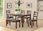 Classic Style 6pcs-Dining Set Rectangle Table 4 Side Chairs And Bench Dining Room Furniture MDF Rubber wood - as Pic