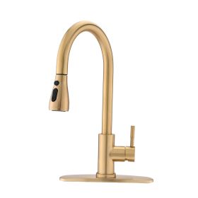 Pull Down Kitchen Faucet with Sprayer Stainless Steel Brushed Gold - as Pic