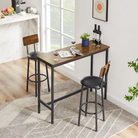 Bar Table Set with 2 Bar stools PU Soft seat with backrest, Rustic Brown,43.31'' L x 15.75'' W x 23.62'' H. - as Pic