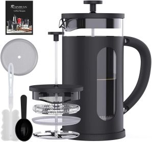 French Press Coffee Tea Maker; with 4 Level Filtration System Borosilicate Glass Durable Stainless Steel Thickened Heat Resistant - default