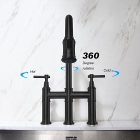 Pull Down Double Handle Kitchen Faucet-dk - Matte Black