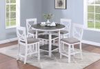 Counter Height Dining Table w Storage Shelve 4x Chairs Padded Seat Unique Design Back 5pc Dining Set White Color - as Pic
