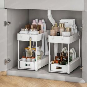 2 Pack Under Sink Organizers and Storage Bathroom Organizer Under Sink, Pull Out Cabinet Organizer for Kitchen Bathroom Sink Storage, White - as Pic