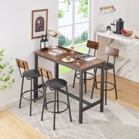 Bar Table Set with 4 Bar stools PU Soft seat with backrest, Rustic Brown, 47.24'' L x 23.62'' W x 35.43'' H - as Pic