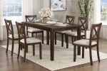 Dark Chery Finish Wooden Dining Set 7pc Dining Table and Beige Side Chairs Transitional Kitchen Breakfast Furniture Set - as Pic
