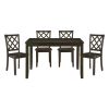Classic Transitional 5pc Dining Set Dining Table and Four Side Chairs Set Charcoal Finish Lattice-Back Chairs Wooden Dining Furniture Set - as Pic