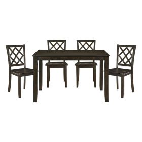 Classic Transitional 5pc Dining Set Dining Table and Four Side Chairs Set Charcoal Finish Lattice-Back Chairs Wooden Dining Furniture Set - as Pic