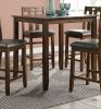 Natural Brown Finish Dinette 5pc Set Kitchen Breakfast Counter Height Dining Table wooden Top Cushion Seats High Chairs Dining room Furniture - as Pic
