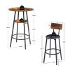 Round bar stool set with shelf, upholstered stool with backrest, Rustic Brown, 23.62'' W x 23.62'' D x 35.43'' H - as Pic
