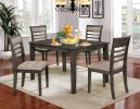 5 Pc Dining Table Set Weathered Gray Dining Chairs & Table Solid wood Beige Padded Fabric Cushions Slat Back Chair Dining Room Furniture - as Pic
