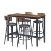 Bar Table Set with 4 Bar stools PU Soft seat with backrest, Rustic Brown, 47.24'' L x 23.62'' W x 35.43'' H - as Pic