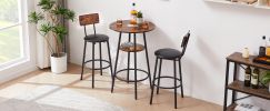 Round bar stool set with shelf, upholstered stool with backrest, Rustic Brown, 23.62'' W x 23.62'' D x 35.43'' H - as Pic