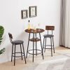 Round bar stool set with shelf, upholstered stool with backrest, Rustic Brown, 23.62'' W x 23.62'' D x 35.43'' H - as Pic