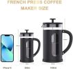 French Press Coffee Tea Maker; with 4 Level Filtration System Borosilicate Glass Durable Stainless Steel Thickened Heat Resistant - default