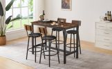 Bar Table Set with 4 Bar stools PU Soft seat with backrest, Rustic Brown, 47.24'' L x 23.62'' W x 35.43'' H - as Pic