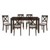 Dark Chery Finish Wooden Dining Set 7pc Dining Table and Beige Side Chairs Transitional Kitchen Breakfast Furniture Set - as Pic