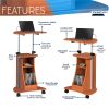 Techni Mobili Sit-to-Stand Rolling Adjustable Height Laptop Cart With Storage, Woodgrain - as Pic