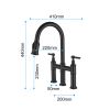 Pull Down Double Handle Kitchen Faucet-dk - Matte Black