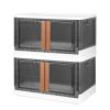 2Pcs 32L Foldable Storage Bins with Lid Collapsible Stackable Closet Organizer Containers with Front Door Lock 4Pcs Wheels - 32L - White