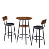 Round bar stool set with shelf, upholstered stool with backrest, Rustic Brown, 23.62'' W x 23.62'' D x 35.43'' H - as Pic