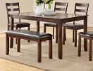 Classic Style 6pcs-Dining Set Rectangle Table 4 Side Chairs And Bench Dining Room Furniture MDF Rubber wood - as Pic