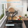 Dish Drying Rack 2 Tier Metal Kitchen Dish Rack with Utensil Holder Dish Drainers and Drainboard Sink Rack for Dishes  - Black