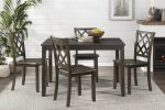 Classic Transitional 5pc Dining Set Dining Table and Four Side Chairs Set Charcoal Finish Lattice-Back Chairs Wooden Dining Furniture Set - as Pic
