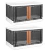 2Pcs 32L Foldable Storage Bins with Lid Collapsible Stackable Closet Organizer Containers with Front Door Lock 4Pcs Wheels - 32L - White