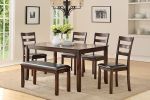 Classic Style 6pcs-Dining Set Rectangle Table 4 Side Chairs And Bench Dining Room Furniture MDF Rubber wood - as Pic
