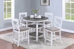 Counter Height Dining Table w Storage Shelve 4x Chairs Padded Seat Unique Design Back 5pc Dining Set White Color - as Pic