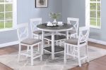 Counter Height Dining Table w Storage Shelve 4x Chairs Padded Seat Unique Design Back 5pc Dining Set White Color - as Pic