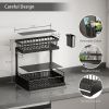 Double Sliding Metal Under Sink Organizer L Shape  - BLACK