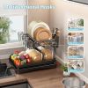 Dish Drying Rack 2 Tier Metal Kitchen Dish Rack with Utensil Holder Dish Drainers and Drainboard Sink Rack for Dishes  - Black